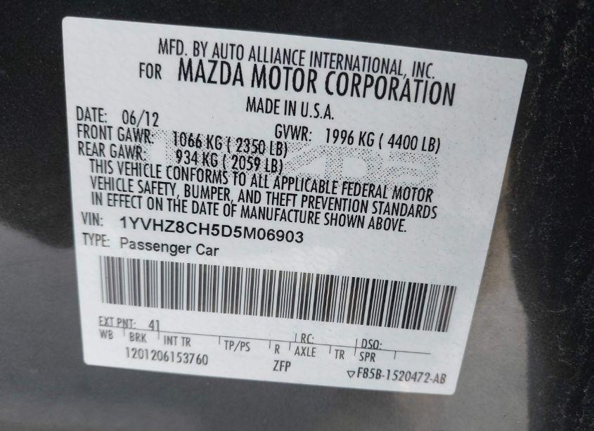 Photo 8 of 2013 Mazda Mazda6 I GRAND TOURING (VIN 1YVHZ8CH5D5M06903)