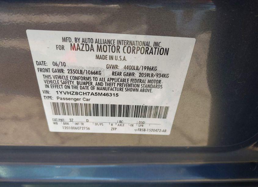 Photo 9 of 2010 Mazda Mazda6 I TOURING PLUS (VIN 1YVHZ8CH7A5M46315)