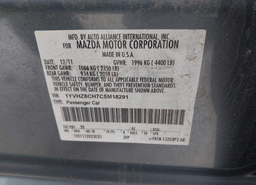 Photo 9 of 2012 Mazda Mazda6 I GRAND TOURING (VIN 1YVHZ8CH7C5M18291)