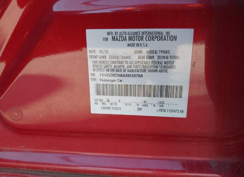 Photo 9 of 2010 Mazda Mazda6 (VIN 1YVHZ8CH8A5M30768)