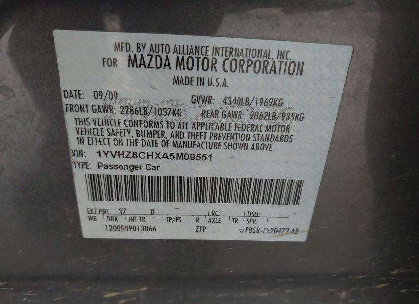 Photo 9 of 2010 Mazda Mazda6 I TOURING (VIN 1YVHZ8CHXA5M09551)