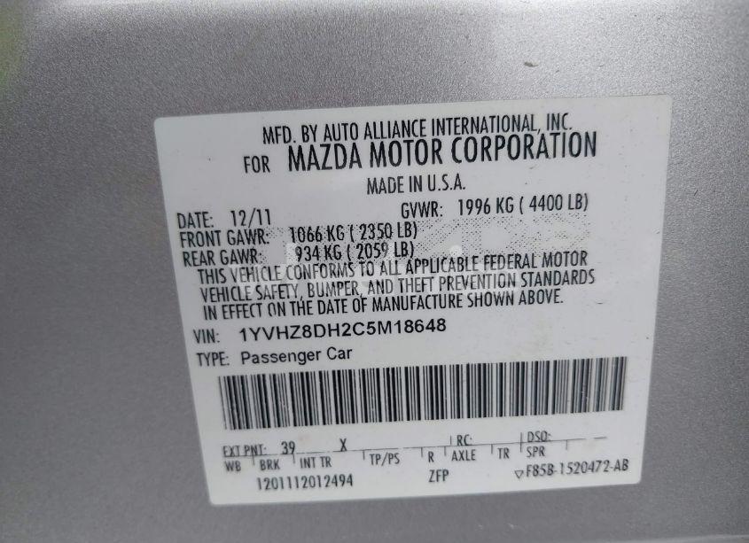 Photo 9 of 2012 Mazda Mazda6 I TOURING (VIN 1YVHZ8DH2C5M18648)