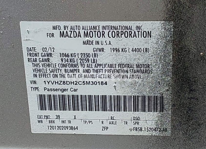 Photo 9 of 2012 Mazda Mazda6 I TOURING (VIN 1YVHZ8DH2C5M30184)