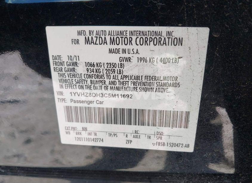 Photo 9 of 2012 Mazda Mazda6 I TOURING (VIN 1YVHZ8DH3C5M11692)