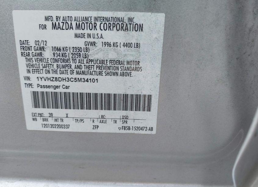 Photo 9 of 2012 Mazda Mazda6 I TOURING (VIN 1YVHZ8DH3C5M34101)