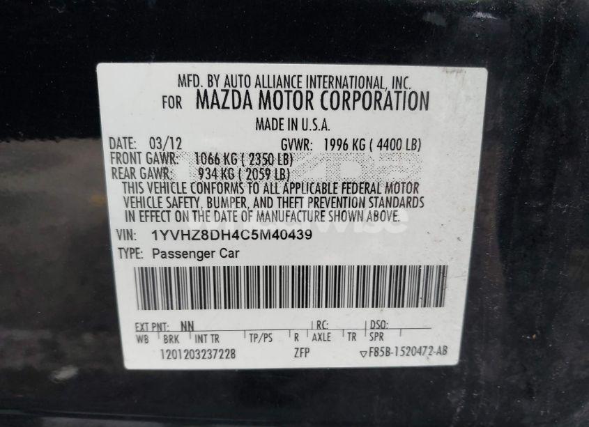 Photo 9 of 2012 Mazda Mazda6 I TOURING (VIN 1YVHZ8DH4C5M40439)