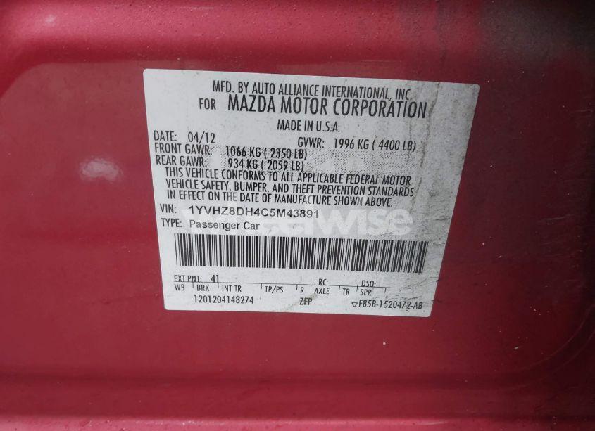 Photo 9 of 2012 Mazda Mazda6 I TOURING (VIN 1YVHZ8DH4C5M43891)