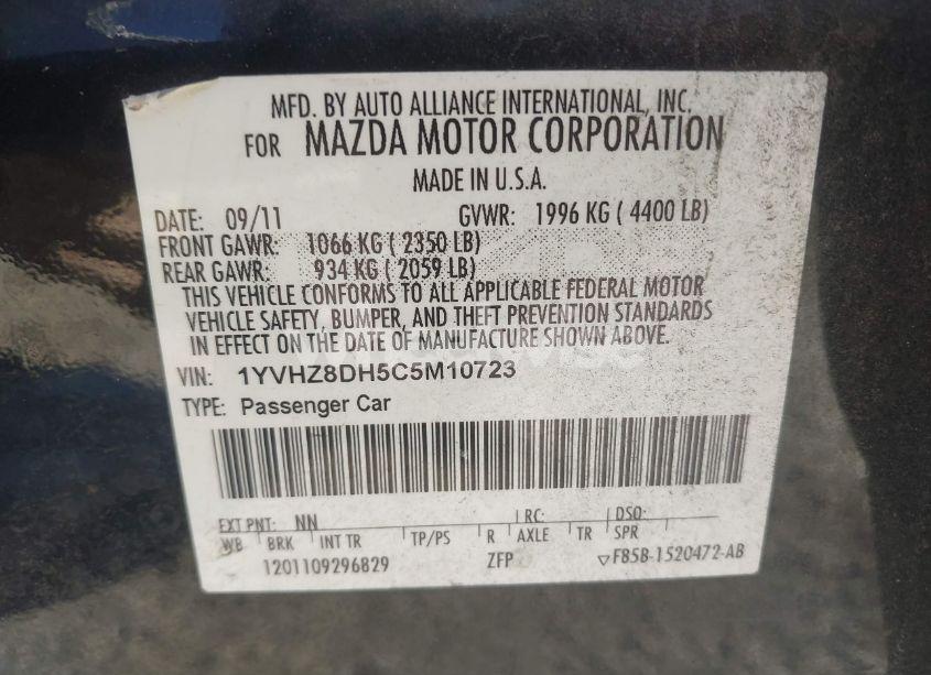 Photo 9 of 2012 Mazda Mazda6 I TOURING (VIN 1YVHZ8DH5C5M10723)