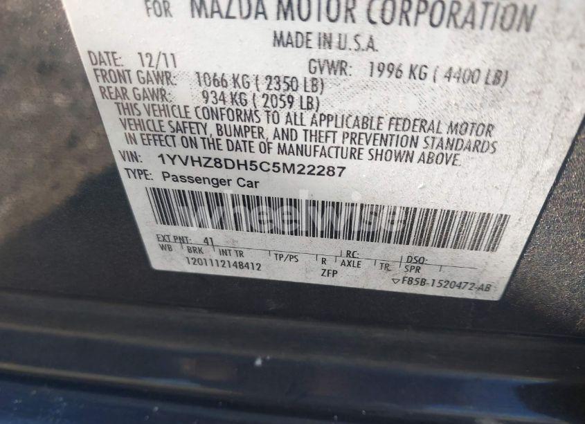 Photo 9 of 2012 Mazda Mazda6 I TOURING (VIN 1YVHZ8DH5C5M22287)