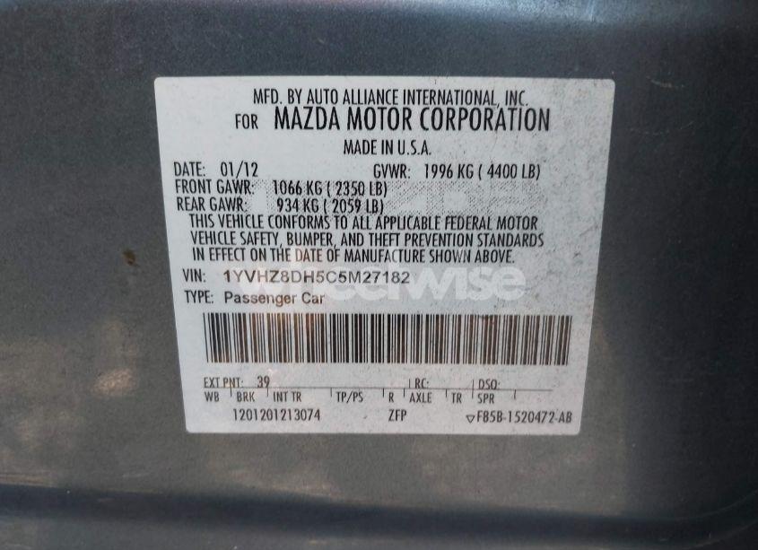 Photo 9 of 2012 Mazda Mazda6 I TOURING (VIN 1YVHZ8DH5C5M27182)