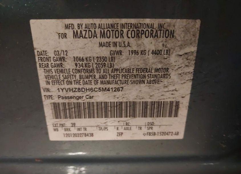 Photo 9 of 2012 Mazda Mazda6 I TOURING (VIN 1YVHZ8DH6C5M41267)