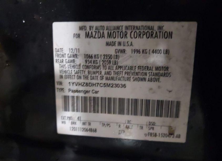 Photo 9 of 2012 Mazda Mazda6 I TOURING (VIN 1YVHZ8DH7C5M23036)