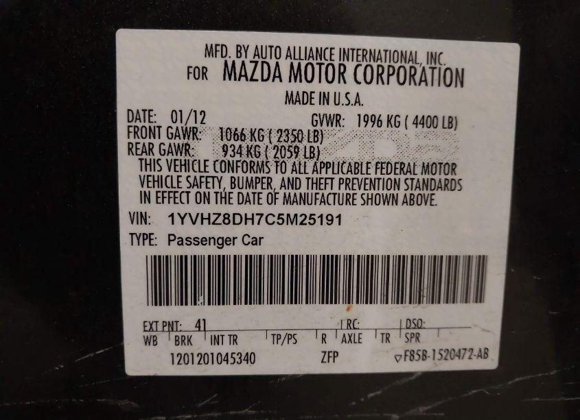 Photo 9 of 2012 Mazda Mazda6 I TOURING (VIN 1YVHZ8DH7C5M25191)