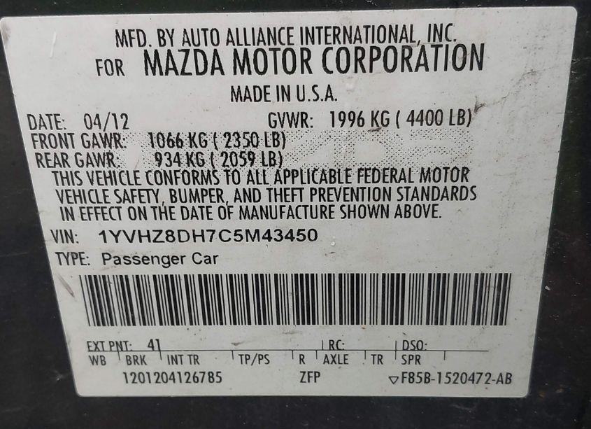 Photo 9 of 2012 Mazda Mazda6 I TOURING (VIN 1YVHZ8DH7C5M43450)