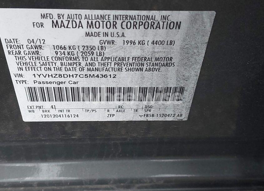 Photo 9 of 2012 Mazda Mazda6 I TOURING (VIN 1YVHZ8DH7C5M43612)