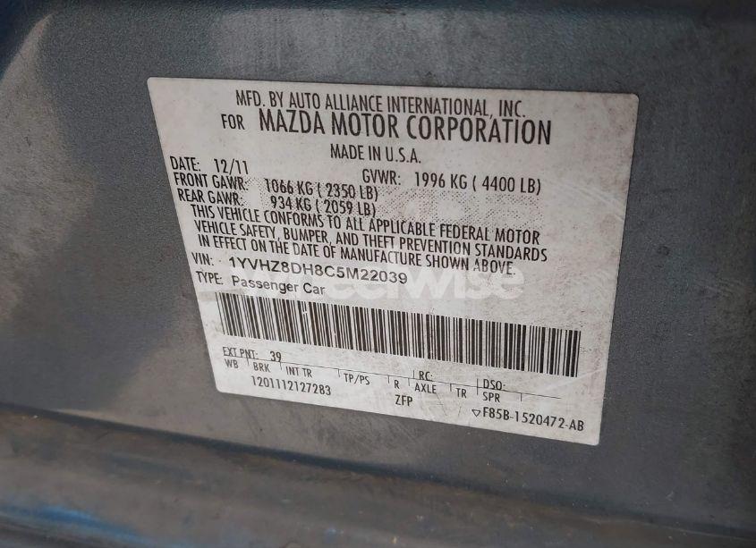 Photo 9 of 2012 Mazda Mazda6 I TOURING (VIN 1YVHZ8DH8C5M22039)