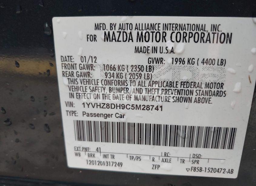 Photo 9 of 2012 Mazda Mazda6 I TOURING (VIN 1YVHZ8DH9C5M28741)