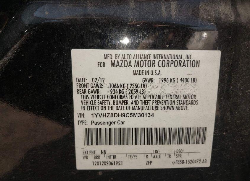 Photo 9 of 2012 Mazda Mazda6 I TOURING (VIN 1YVHZ8DH9C5M30134)