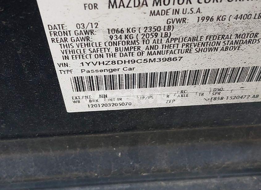 Photo 9 of 2012 Mazda Mazda6 I TOURING (VIN 1YVHZ8DH9C5M39867)