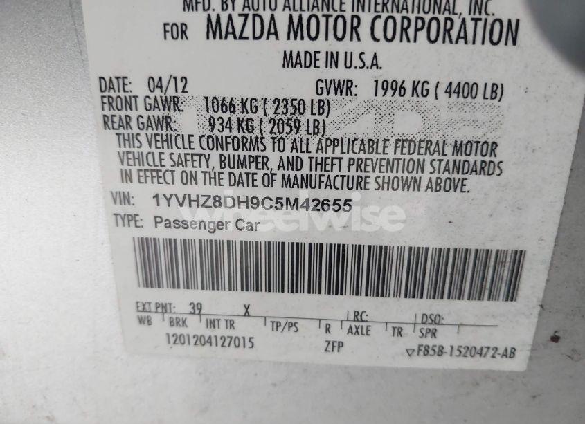 Photo 9 of 2012 Mazda Mazda6 (VIN 1YVHZ8DH9C5M42655)