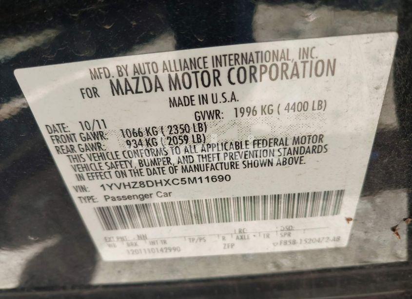 Photo 9 of 2012 Mazda Mazda6 I TOURING (VIN 1YVHZ8DHXC5M11690)