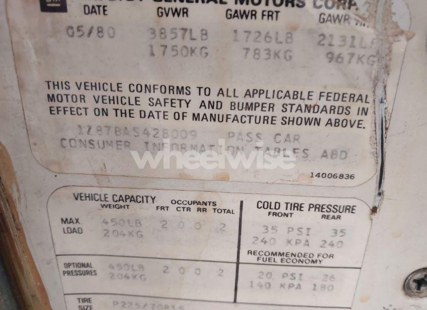 Photo 9 of 1980 Chevrolet Corvette (VIN 1Z878AS428009)