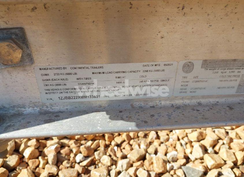 Photo 9 of 2021 Continental Boat TRAILER (VIN 1ZJBB222XMM133651)
