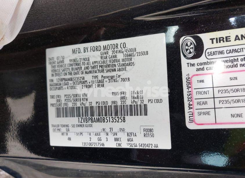 Photo 9 of 2011 Ford Mustang V6 PREMIUM (VIN 1ZVBP8AM0B5135258)