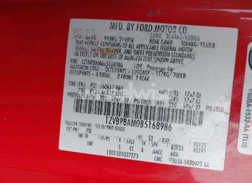 Photo 9 of 2011 Ford Mustang V6 (VIN 1ZVBP8AM0B5168986)