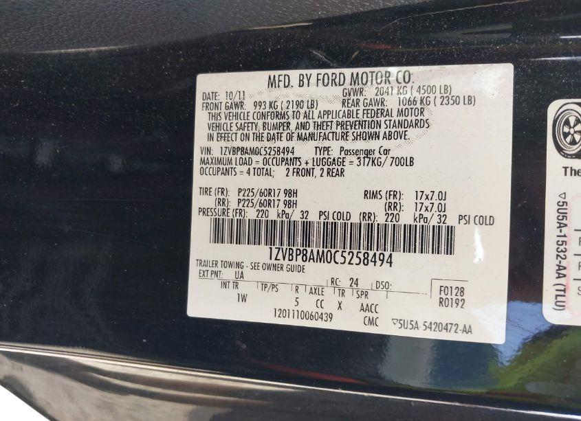 Photo 9 of 2012 Ford Mustang V6 (VIN 1ZVBP8AM0C5258494)