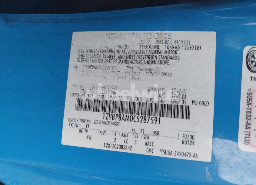 Photo 9 of 2012 Ford Mustang V6 PREMIUM (VIN 1ZVBP8AM0C5287591)