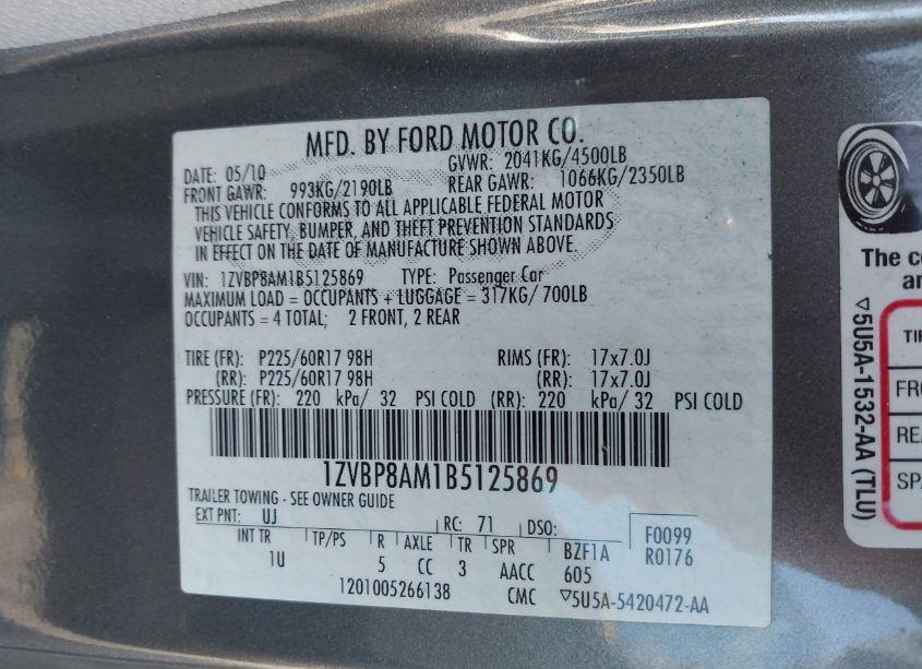 Photo 9 of 2011 Ford Mustang V6 (VIN 1ZVBP8AM1B5125869)