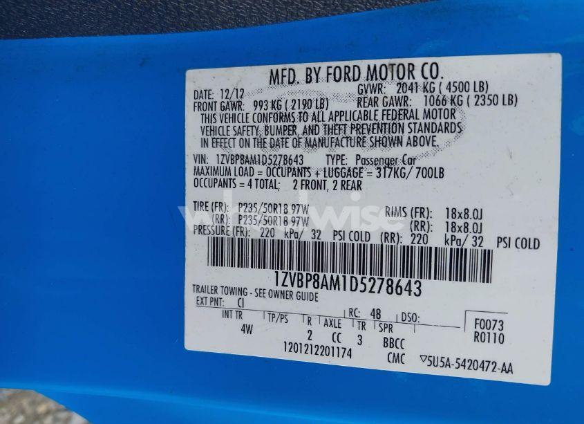 Photo 9 of 2013 Ford Mustang V6 PREMIUM (VIN 1ZVBP8AM1D5278643)