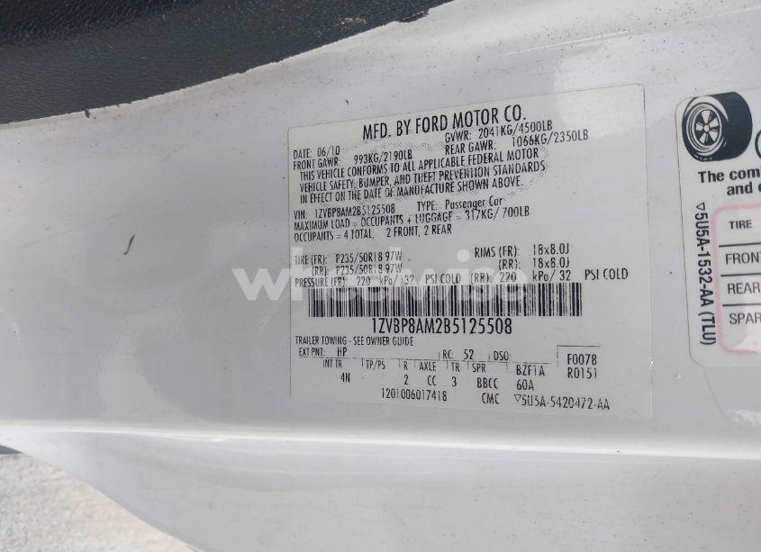 Photo 9 of 2011 Ford Mustang V6 PREMIUM (VIN 1ZVBP8AM2B5125508)