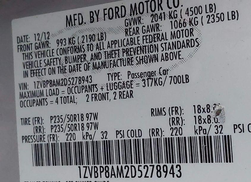 Photo 9 of 2013 Ford Mustang V6 PREMIUM (VIN 1ZVBP8AM2D5278943)