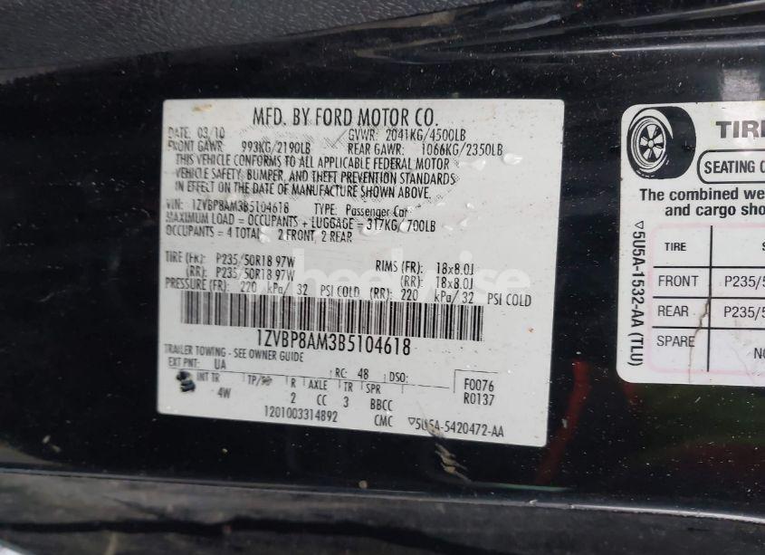 Photo 9 of 2011 Ford Mustang V6 PREMIUM (VIN 1ZVBP8AM3B5104618)