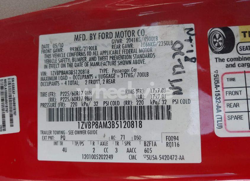 Photo 9 of 2011 Ford Mustang V6 PREMIUM (VIN 1ZVBP8AM3B5120818)