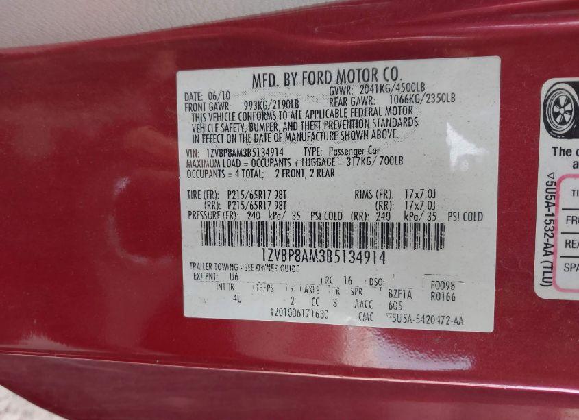 Photo 9 of 2011 Ford Mustang V6 PREMIUM (VIN 1ZVBP8AM3B5134914)