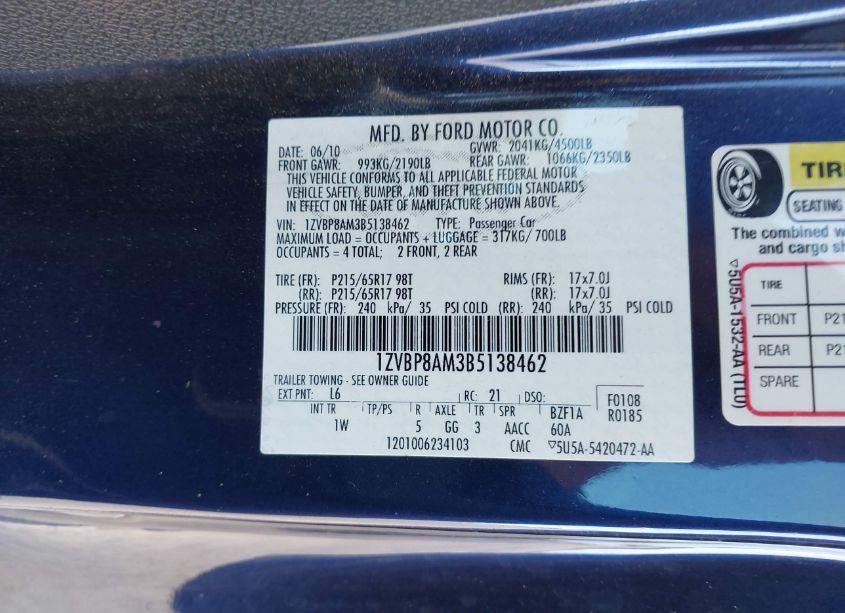 Photo 9 of 2011 Ford Mustang V6 (VIN 1ZVBP8AM3B5138462)