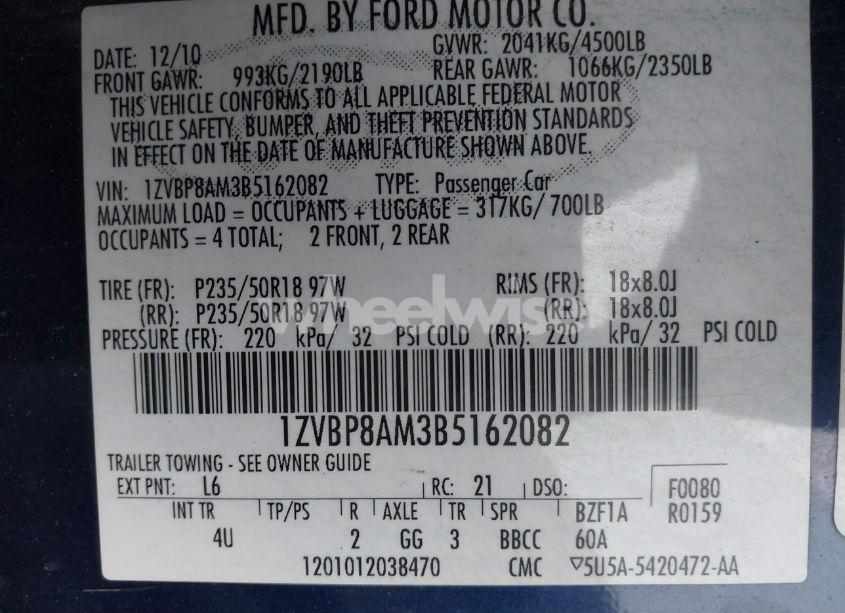 Photo 9 of 2011 Ford Mustang V6 PREMIUM (VIN 1ZVBP8AM3B5162082)