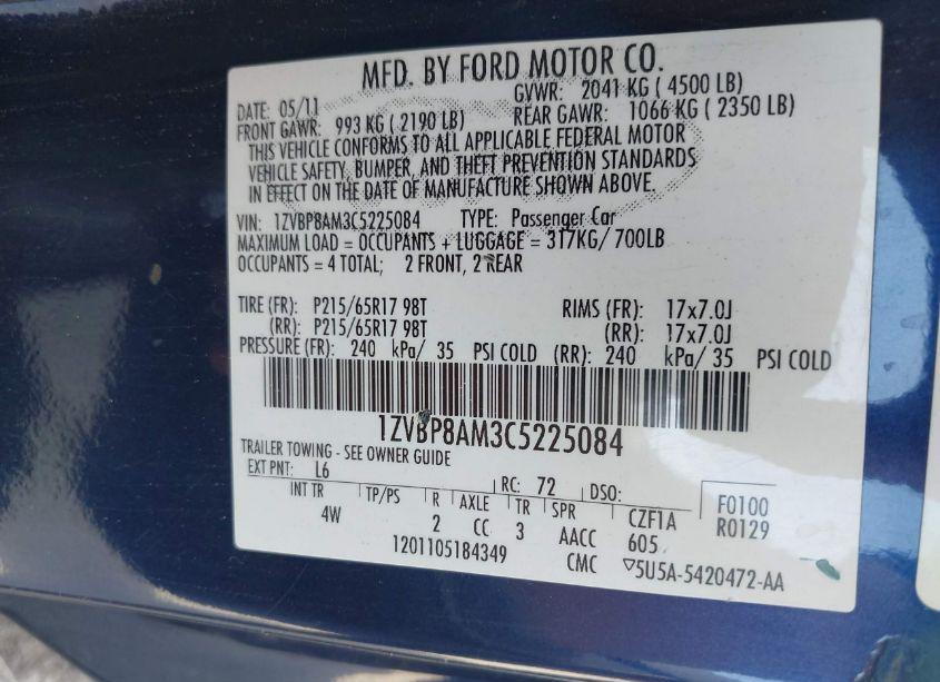 Photo 9 of 2012 Ford Mustang V6 PREMIUM (VIN 1ZVBP8AM3C5225084)