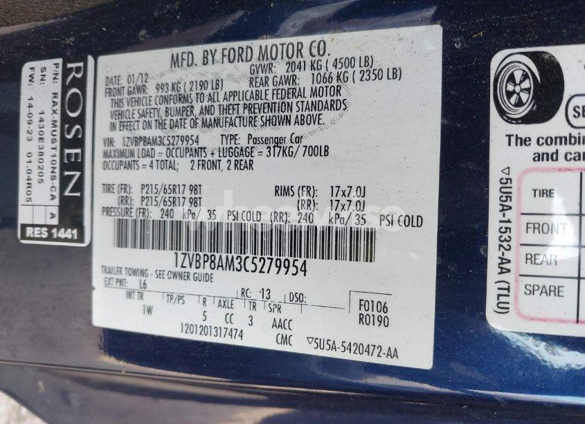 Photo 9 of 2012 Ford Mustang V6 (VIN 1ZVBP8AM3C5279954)