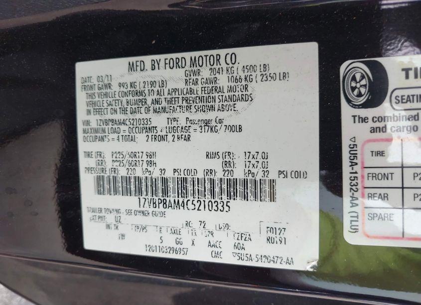 Photo 9 of 2012 Ford Mustang V6 (VIN 1ZVBP8AM4C5210335)