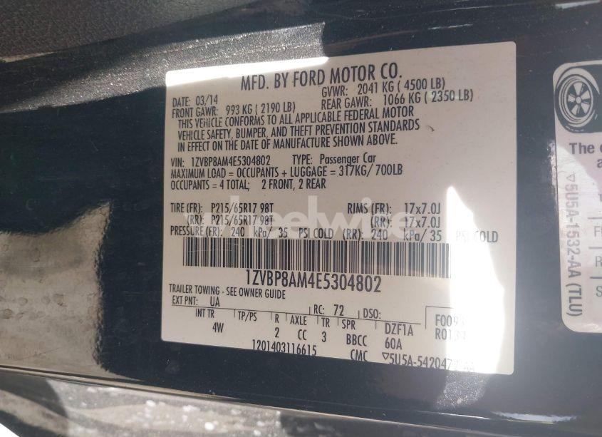 Photo 9 of 2014 Ford Mustang V6 PREMIUM (VIN 1ZVBP8AM4E5304802)