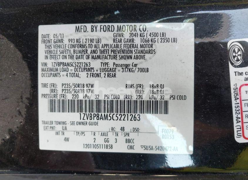 Photo 9 of 2012 Ford Mustang V6 PREMIUM (VIN 1ZVBP8AM5C5221263)