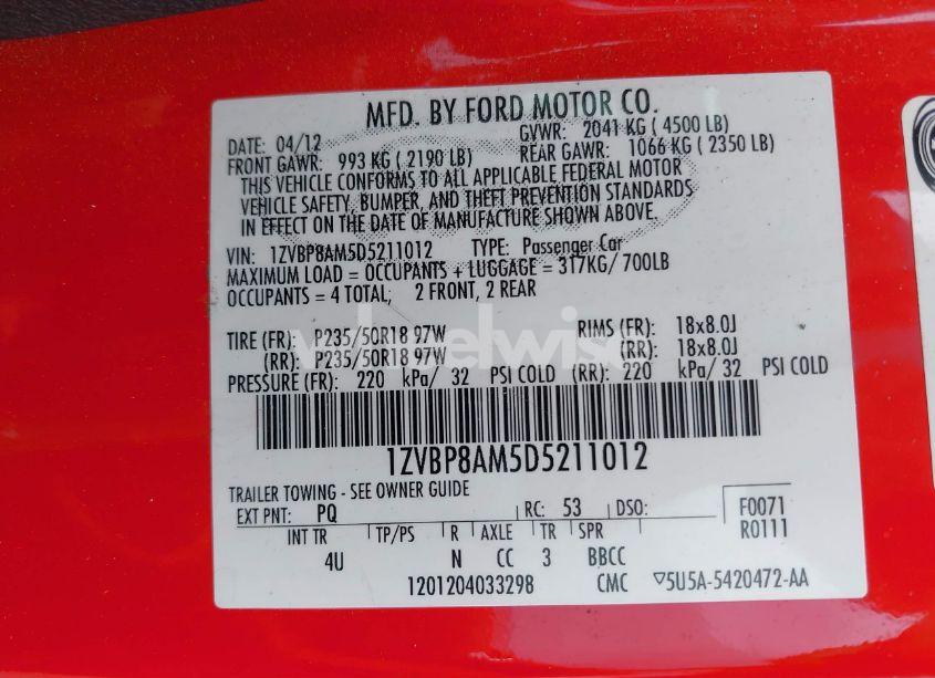 Photo 9 of 2013 Ford Mustang V6 PREMIUM (VIN 1ZVBP8AM5D5211012)