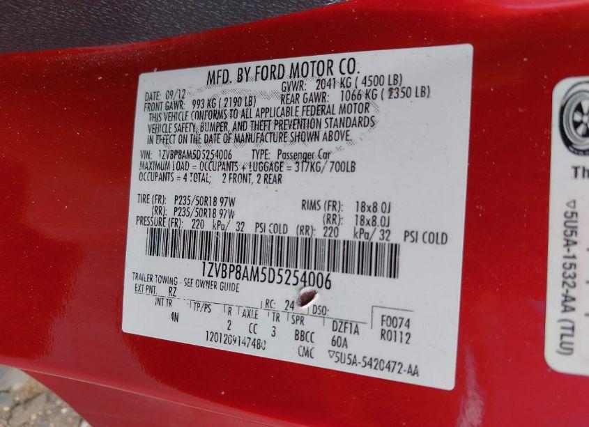 Photo 9 of 2013 Ford Mustang V6 PREMIUM (VIN 1ZVBP8AM5D5254006)