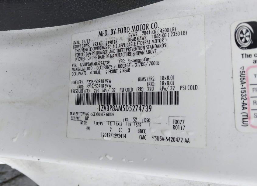 Photo 9 of 2013 Ford Mustang V6 PREMIUM (VIN 1ZVBP8AM5D5274739)