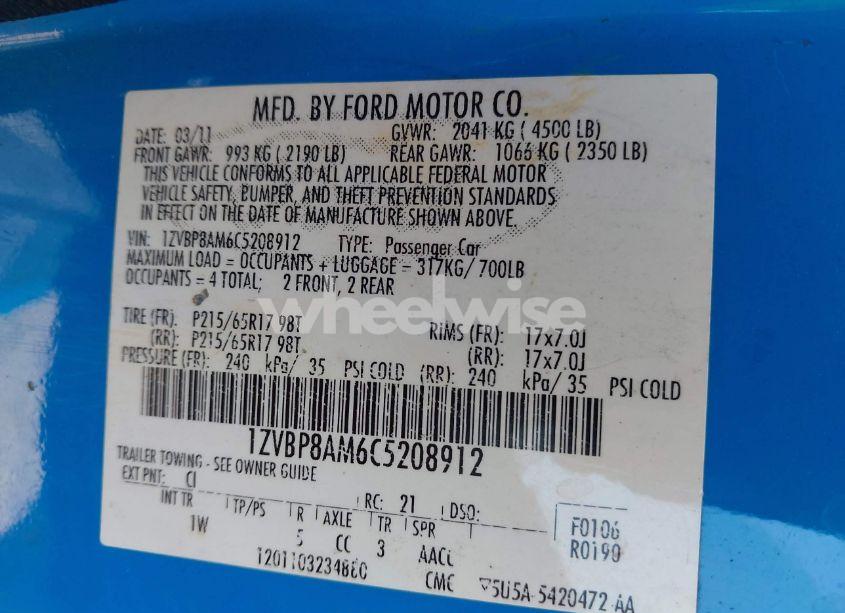 Photo 9 of 2012 Ford Mustang V6 (VIN 1ZVBP8AM6C5208912)