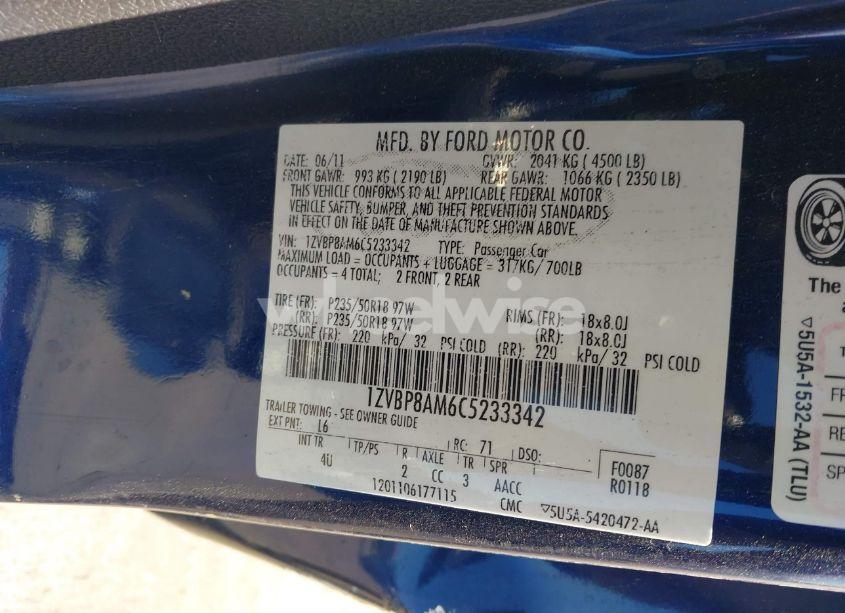 Photo 9 of 2012 Ford Mustang V6 PREMIUM (VIN 1ZVBP8AM6C5233342)